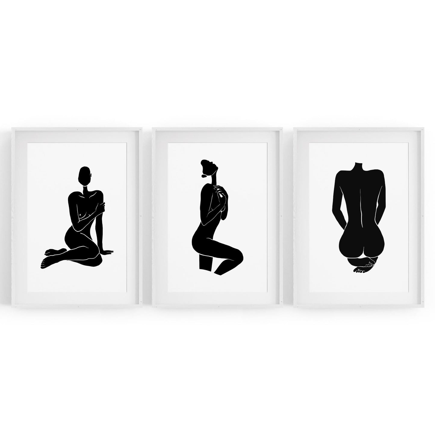 Set of 3 Nude Silhouette Abstract Woman Wall Art - The Affordable Art Company