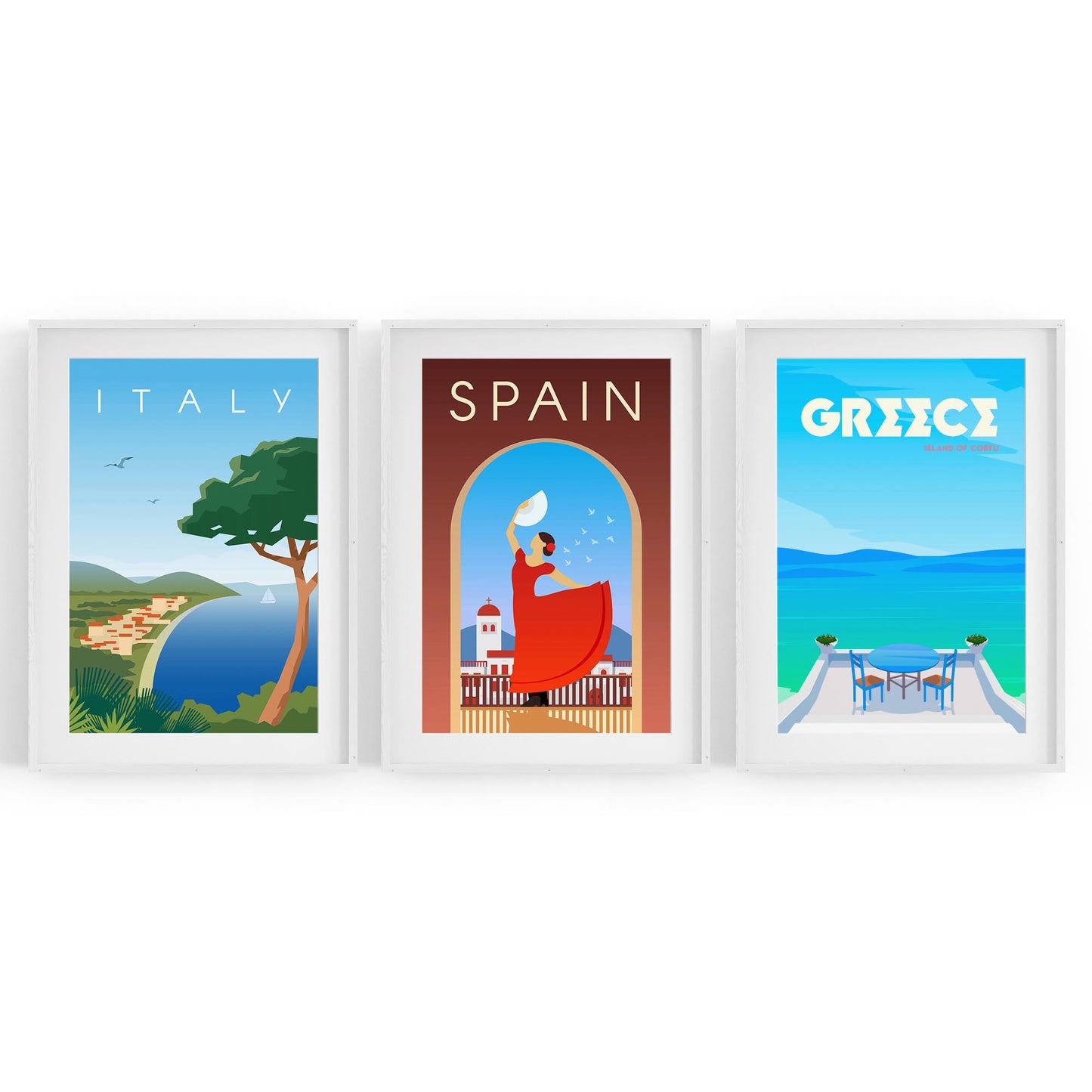 Set of Retro Travel Wall Art (Mediterranean Travel) - The Affordable Art Company