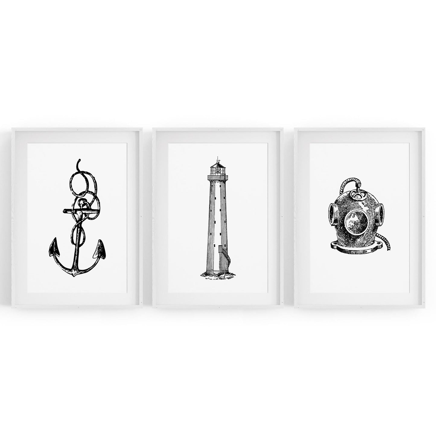 Set of Nautical Coast Drawings Coastal Wall Art #1 - The Affordable Art Company