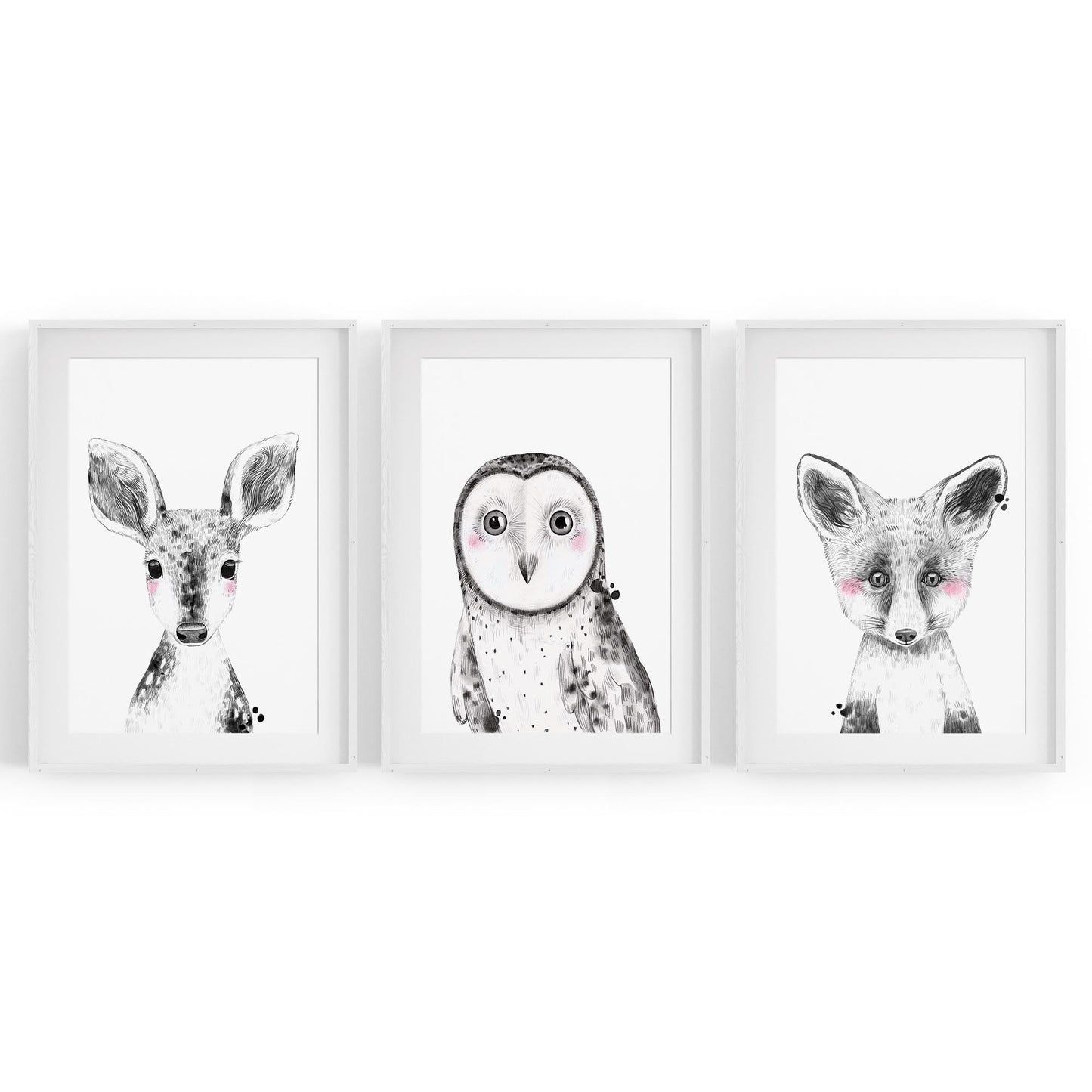 Set of Blushing Woodland Animals Nursery Wall Art - The Affordable Art Company