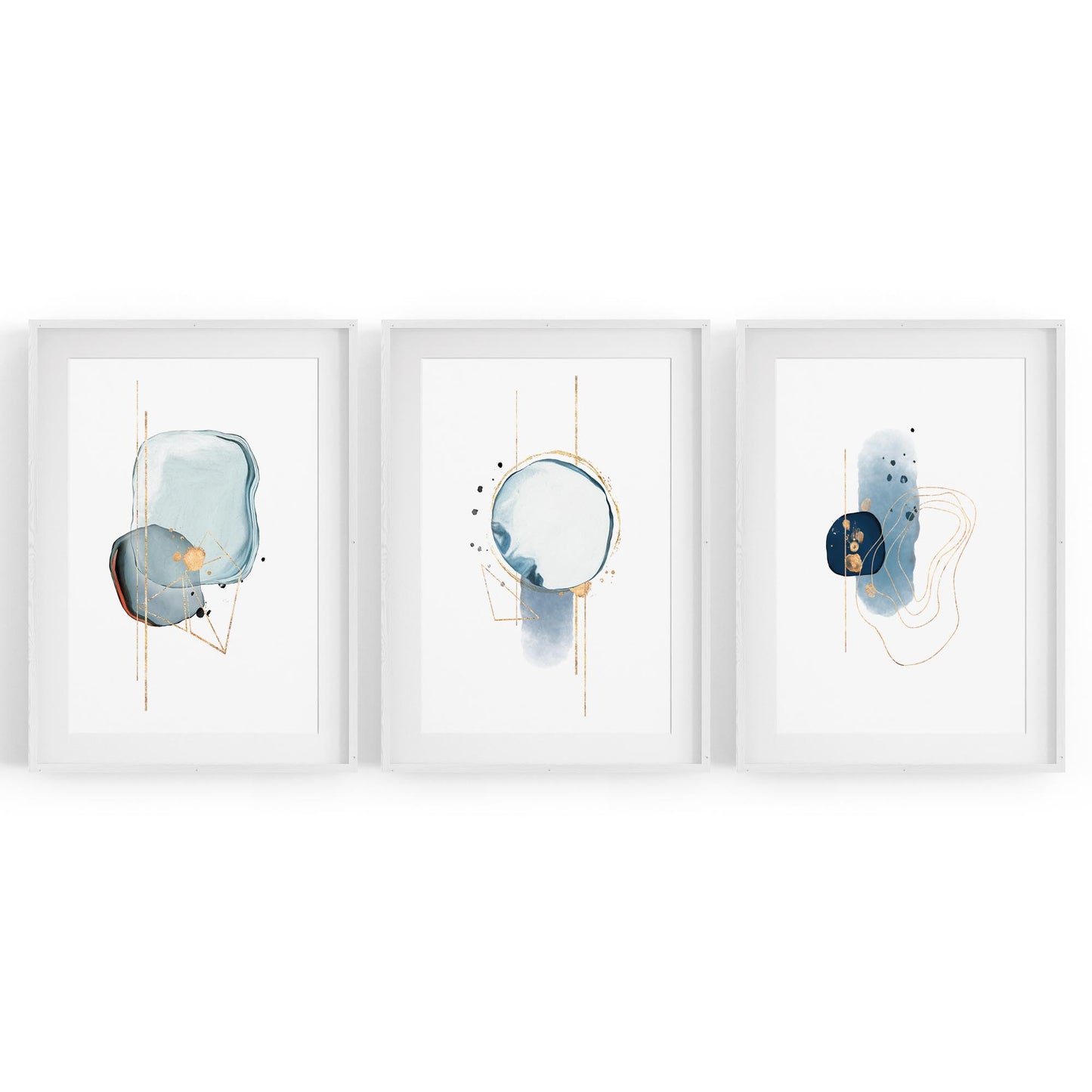 Set of Abstract Shape Minimal Blue Modern Wall Art #1 - The Affordable Art Company