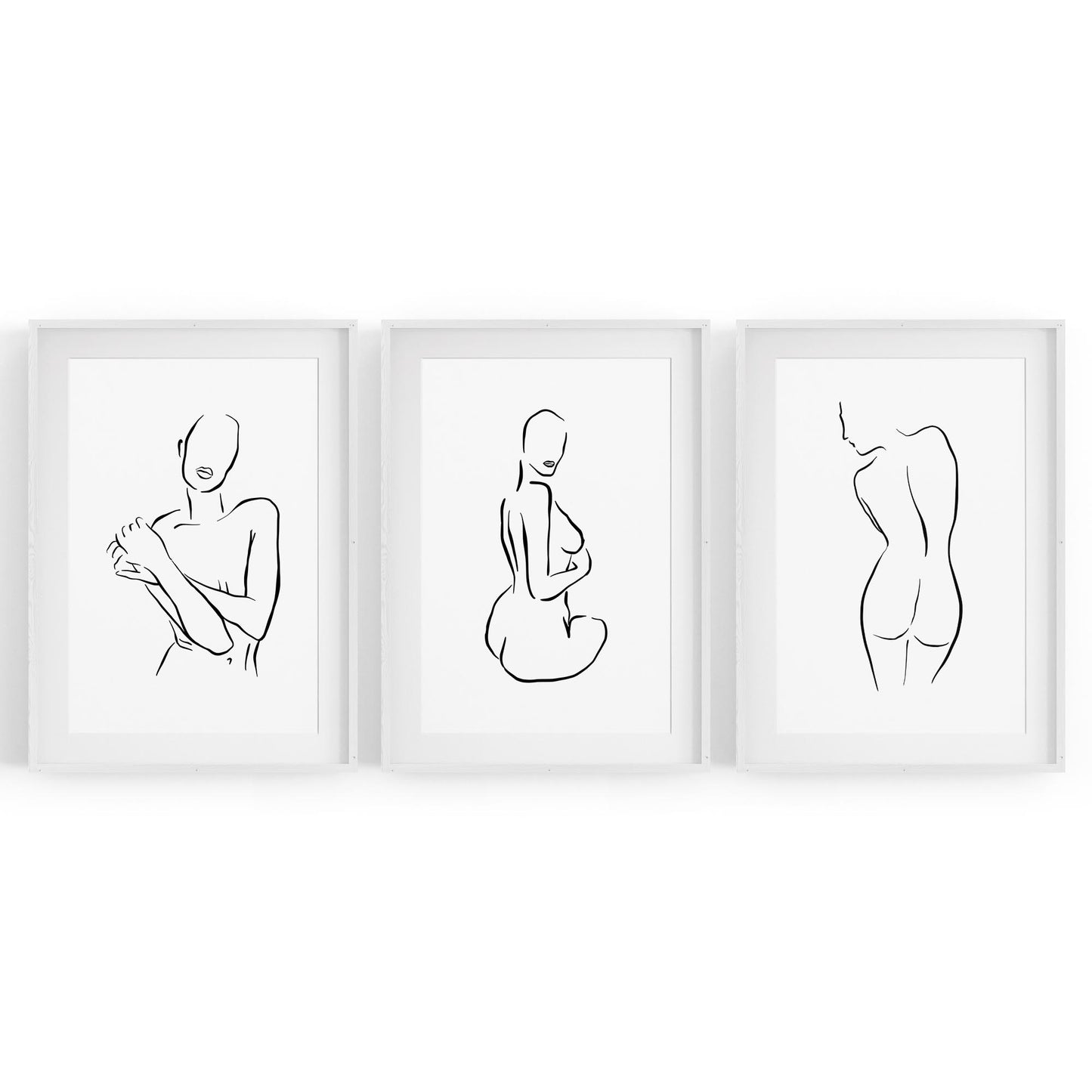 Set of 3 Nude Line Drawing Woman Wall Art - The Affordable Art Company