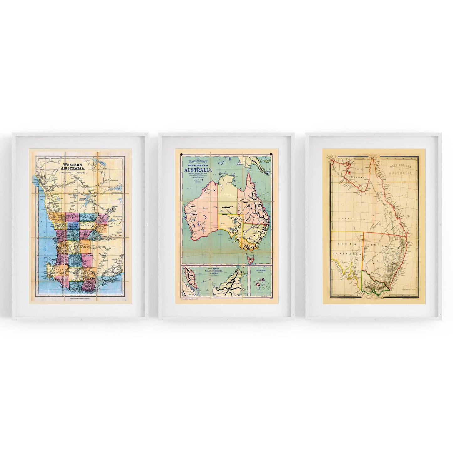 Set of Vintage Old Maps of Australia Wall Art - The Affordable Art Company