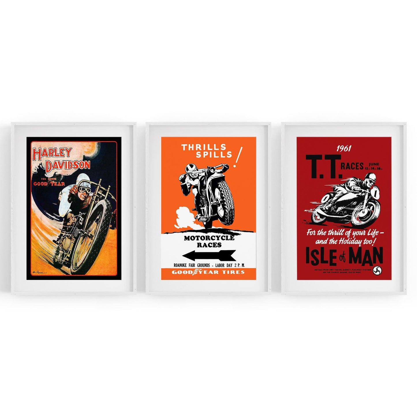 Set of Vintage Motorcycle Advert Man Cave Wall Art #1 - The Affordable Art Company