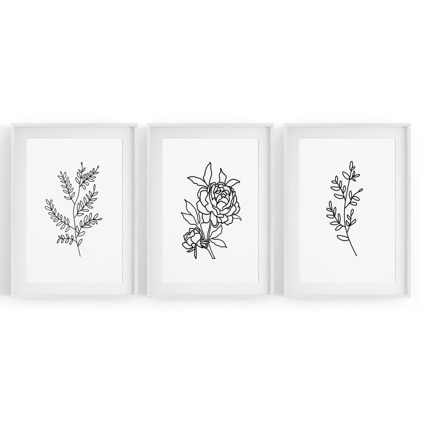 Set of Minimal Flower Line Drawings Wall Art #2 - The Affordable Art Company