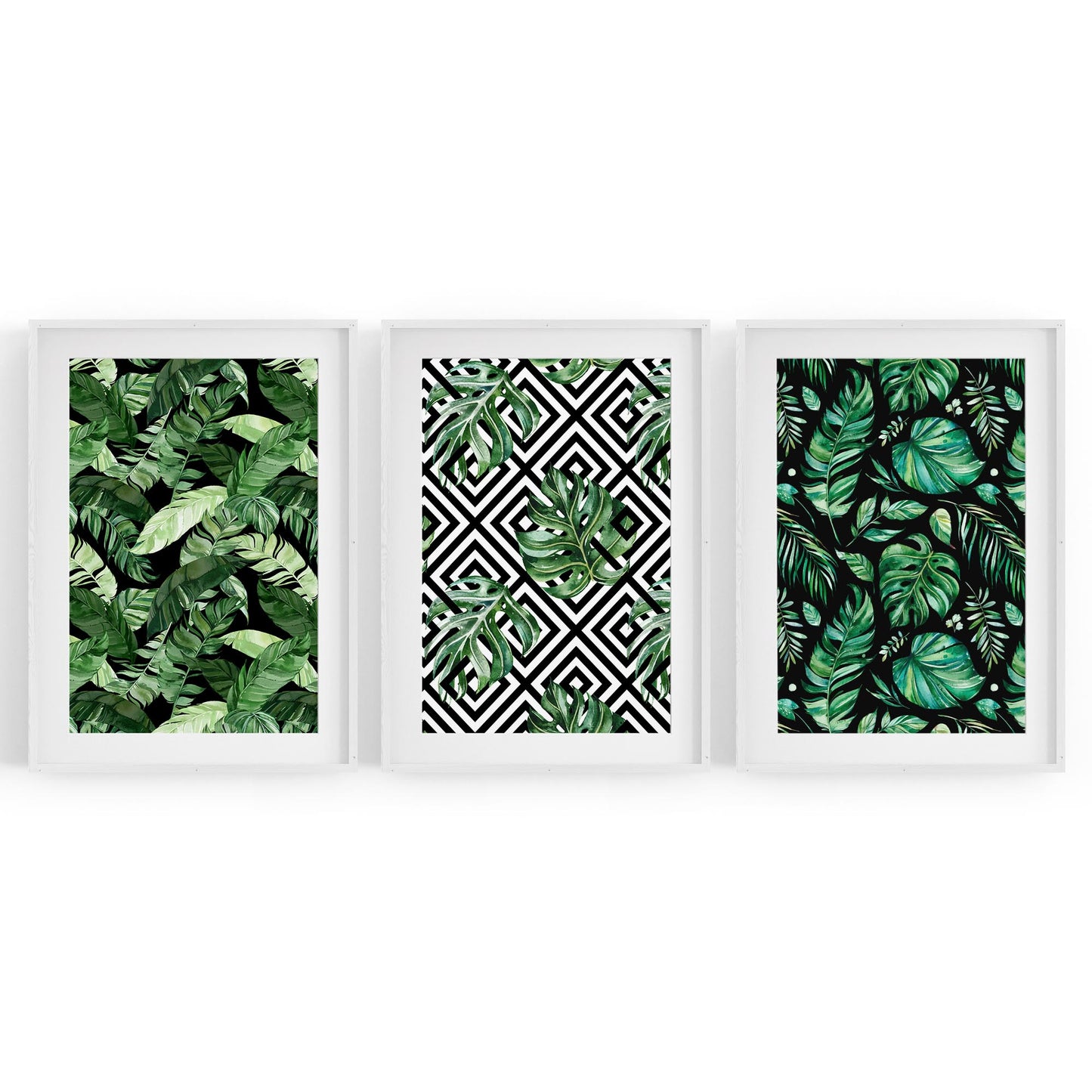Set of Minimal Green Plant Pattern Wall Art - The Affordable Art Company