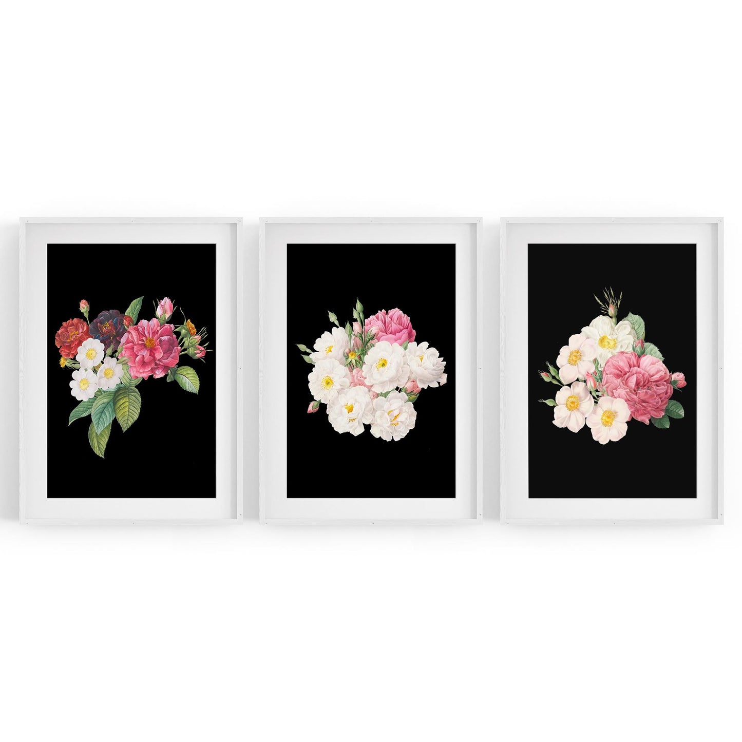 Set of Dark Floral Botanical Flowers Wall Art #2 - The Affordable Art Company