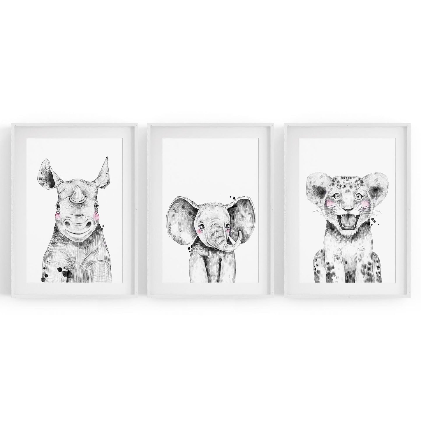 Set of Blushing Safari Animals Nursery Wall Art #2 - The Affordable Art Company