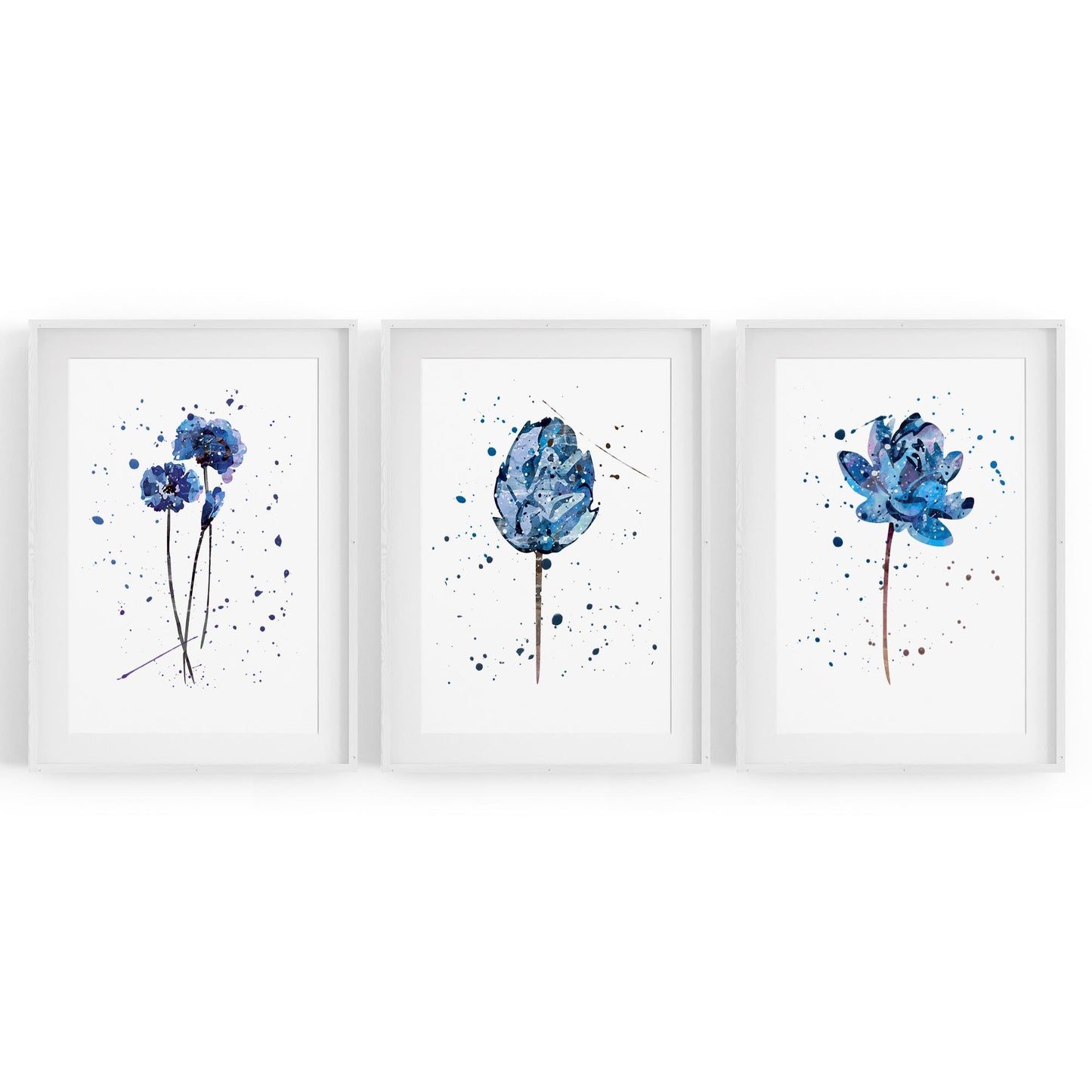 Set of Blue Scandi Flower Abstract Kitchen Wall Art - The Affordable Art Company