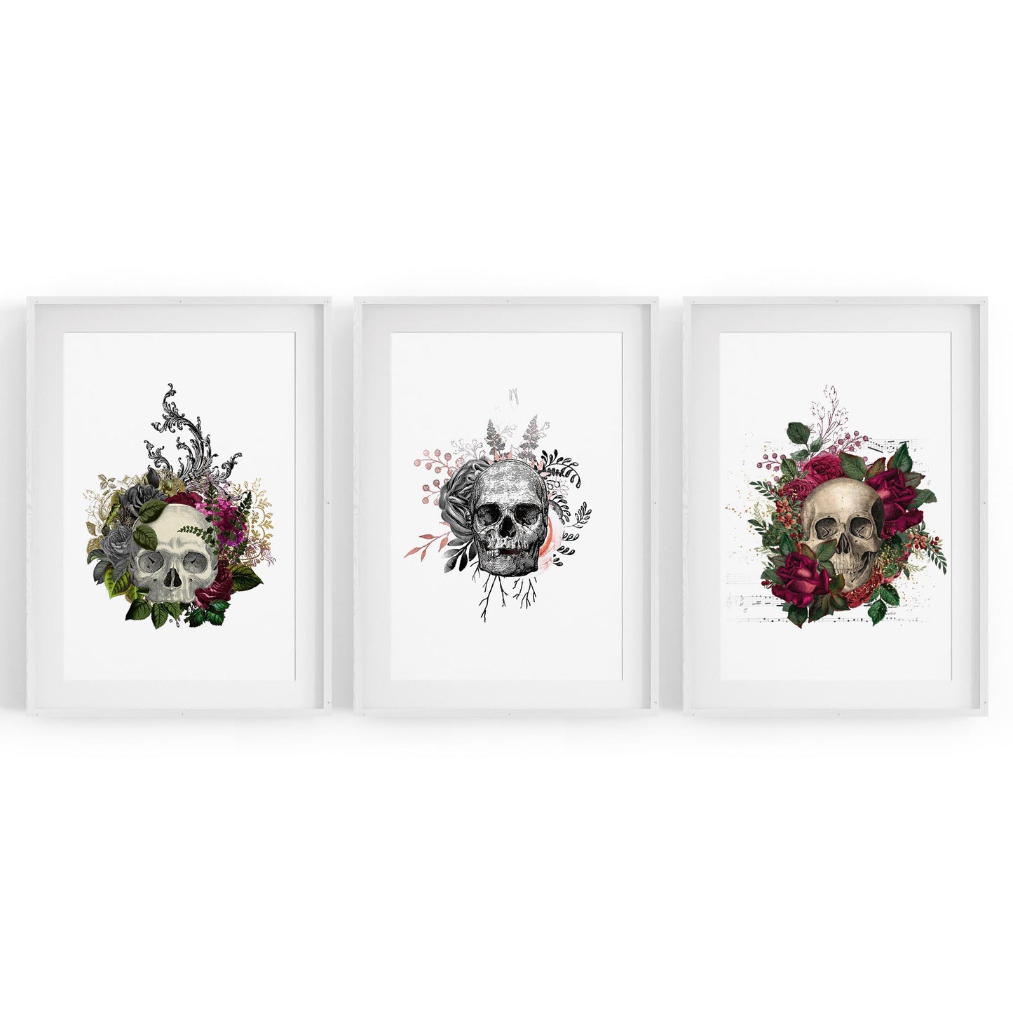 Set of Floral Skull Fashion Bedroom Wall Art - The Affordable Art Company