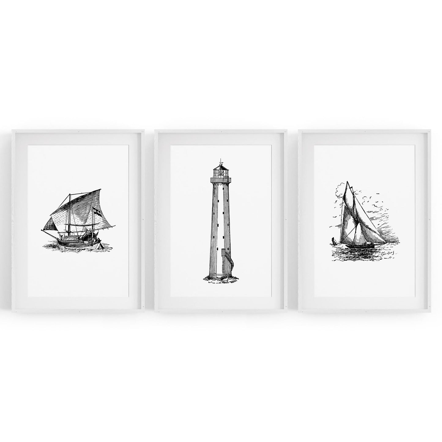 Set of Nautical Coast Drawings Coastal Wall Art #2 - The Affordable Art Company