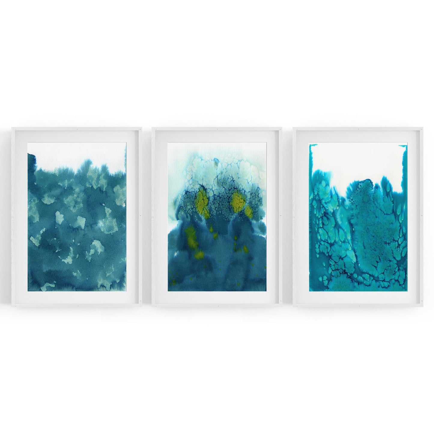 Set of Blue Ink Abstract Painting Faded Wall Art #5 - The Affordable Art Company