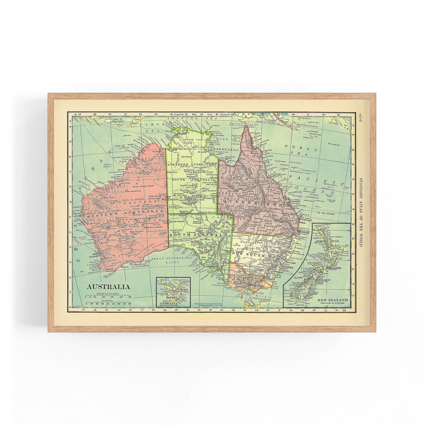 Vintage Australia Old Map Wall Art - The Affordable Art Company
