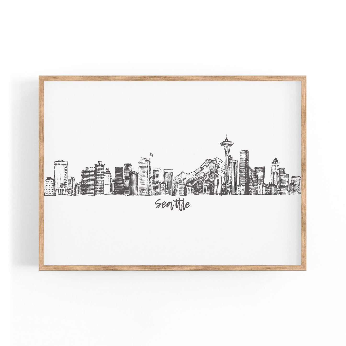 Seattle USA Cityscape Drawing Minimal Wall Art - The Affordable Art Company