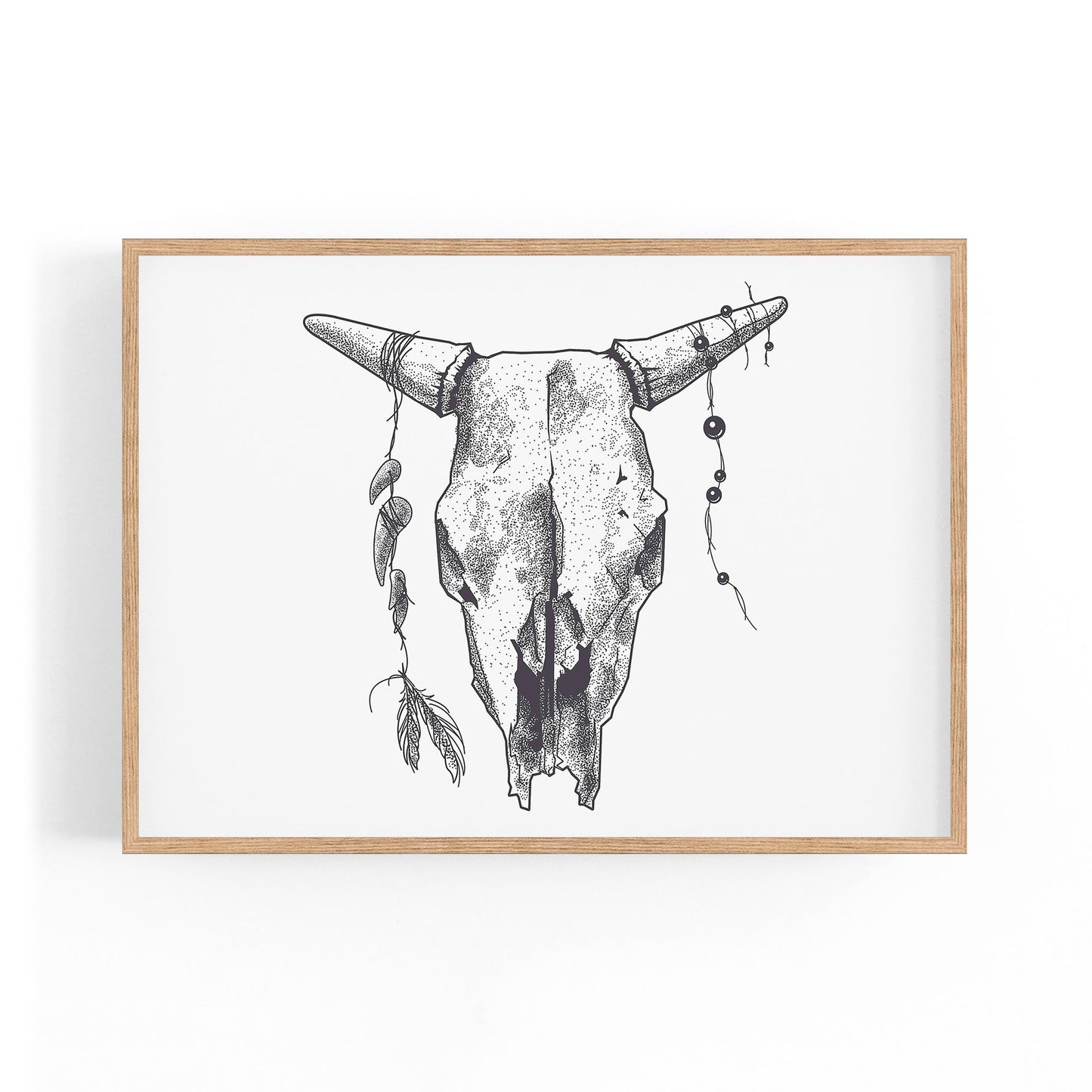 Tribal Cow Skull Drawing Boho Style Wall Art #2 - The Affordable Art Company