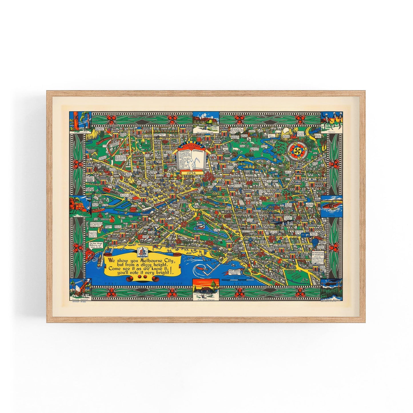 Vintage Melbourne Cartoon Map Wall Art - The Affordable Art Company