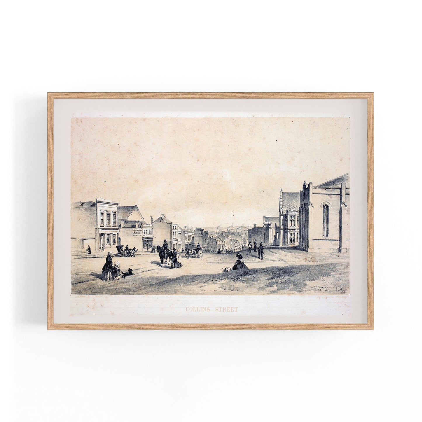 Collins St Melbourne Vintage Drawing Wall Art - The Affordable Art Company