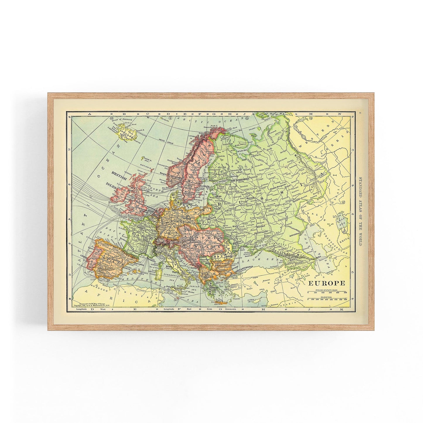 Europe, Vintage Map European Old Map Wall Art - The Affordable Art Company