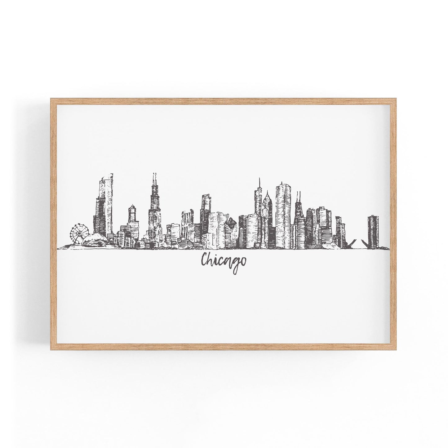 Chicago, USA Minimal Cityscape Drawing Wall Art - The Affordable Art Company