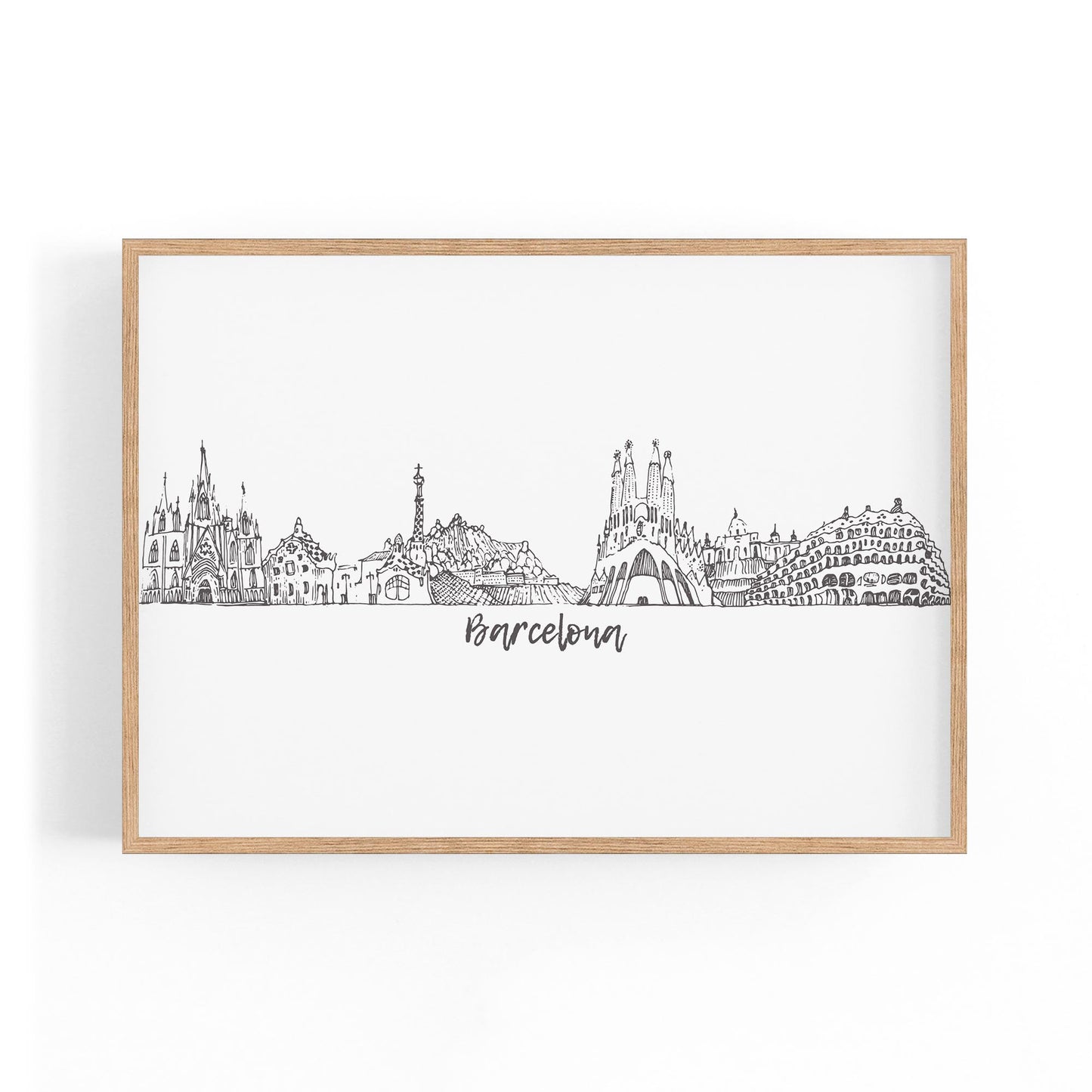 Barcelona Spain Minimal Drawing Cityscape Wall Art - The Affordable Art Company