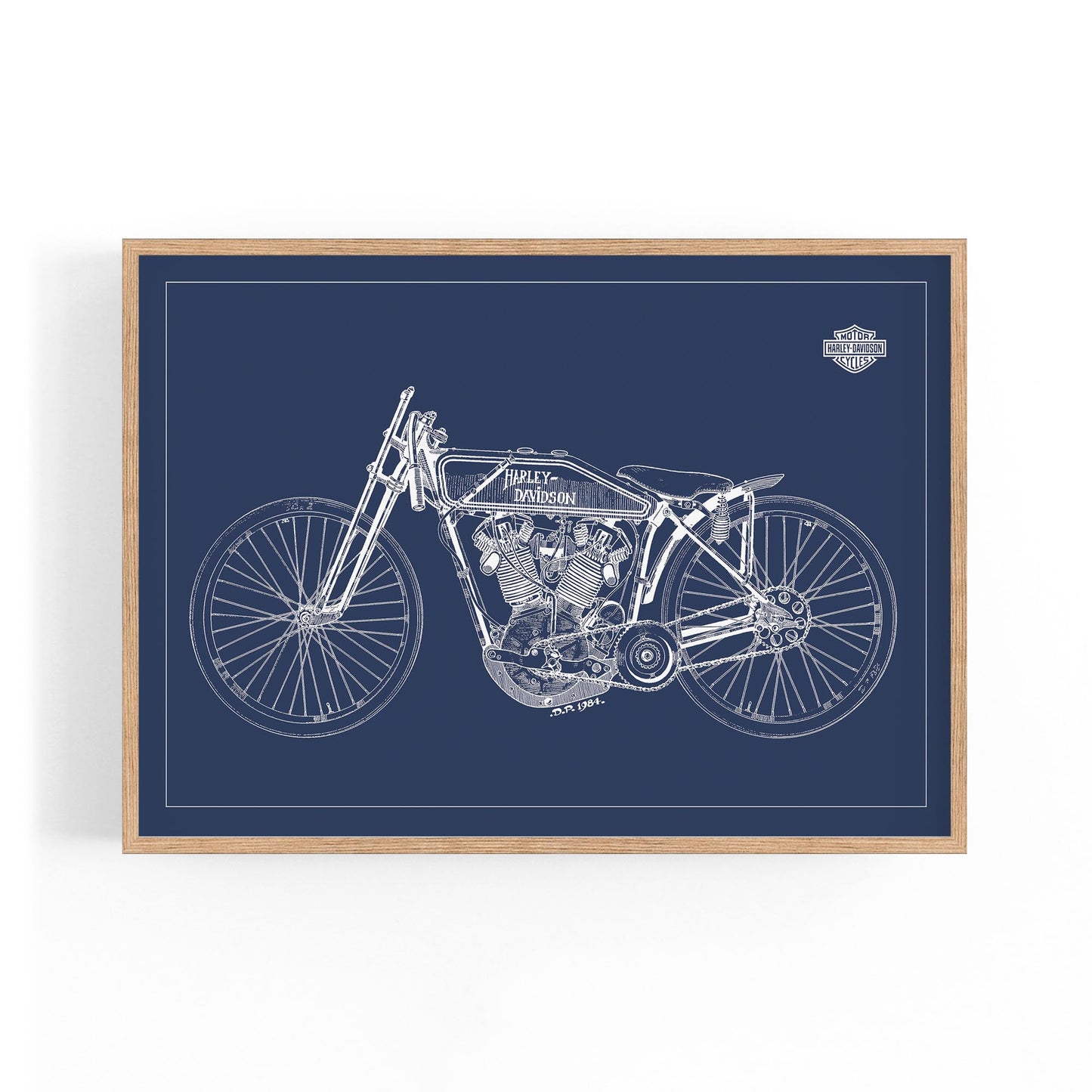 Harley Davidson Motorcycle Patent Blue Wall Art - The Affordable Art Company