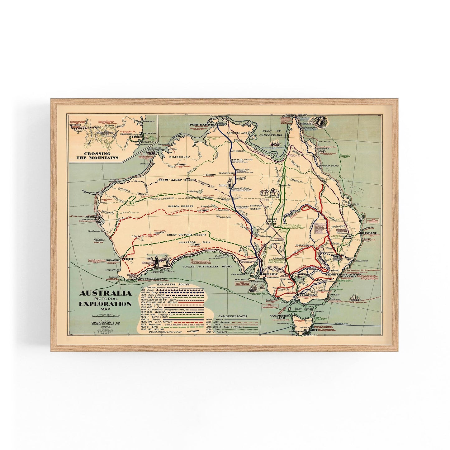 Australia Vintage Exploration Map Old Wall Art - The Affordable Art Company