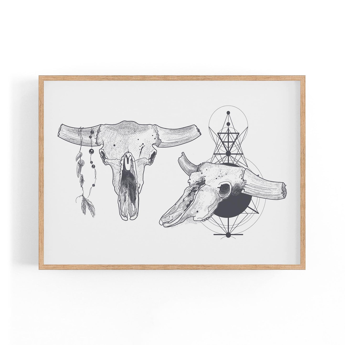 Tribal Cow Skull Drawing Boho Style Wall Art #1 - The Affordable Art Company