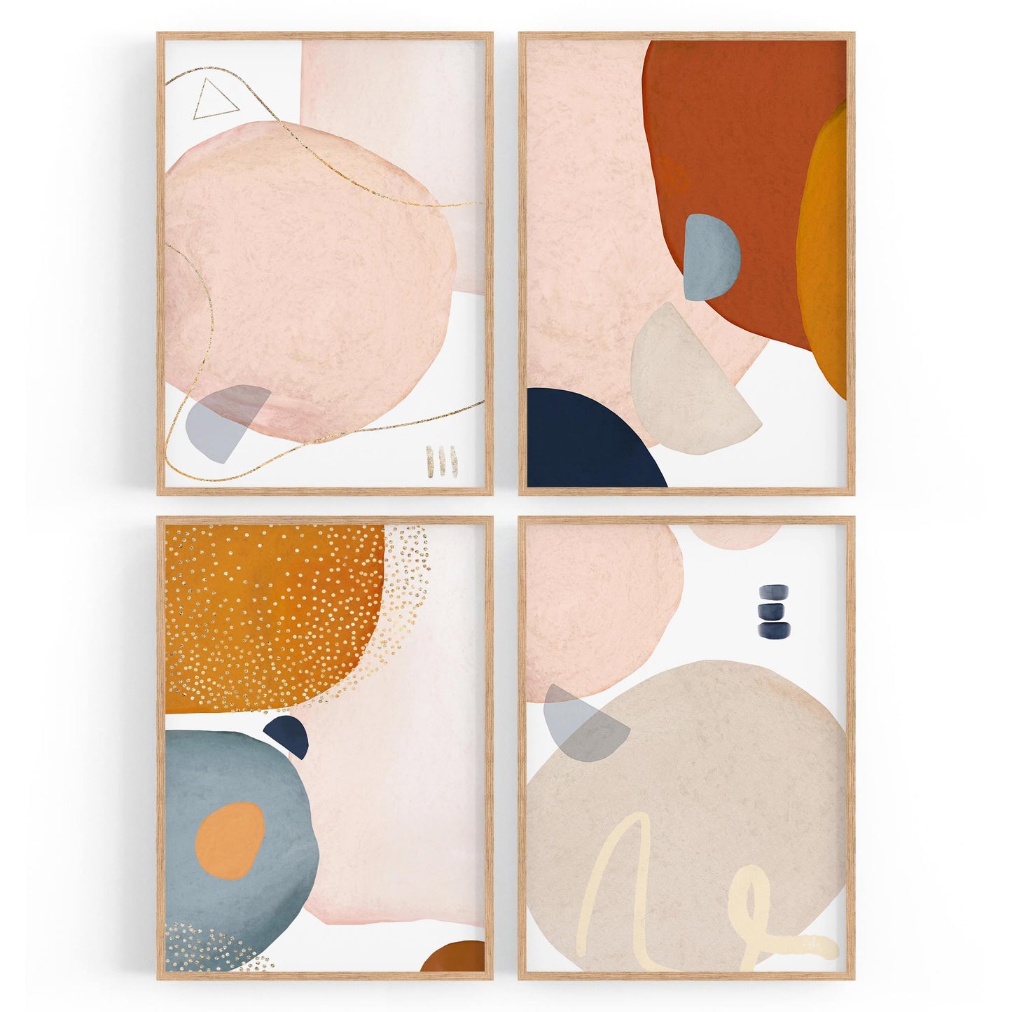 Set of 4 Abstract Shape Minimal Nude Colour Wall Art - The Affordable Art Company