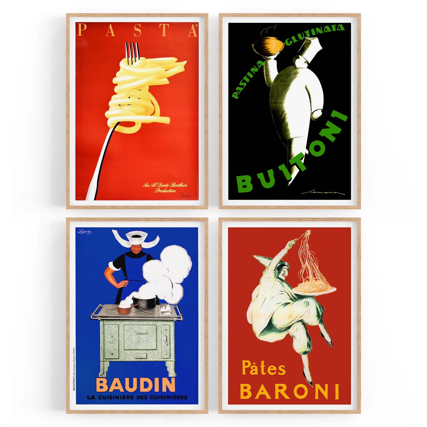 Set of 4 Vintage Italian and French Food Restaurant Advertisements Wall Art - The Affordable Art Company