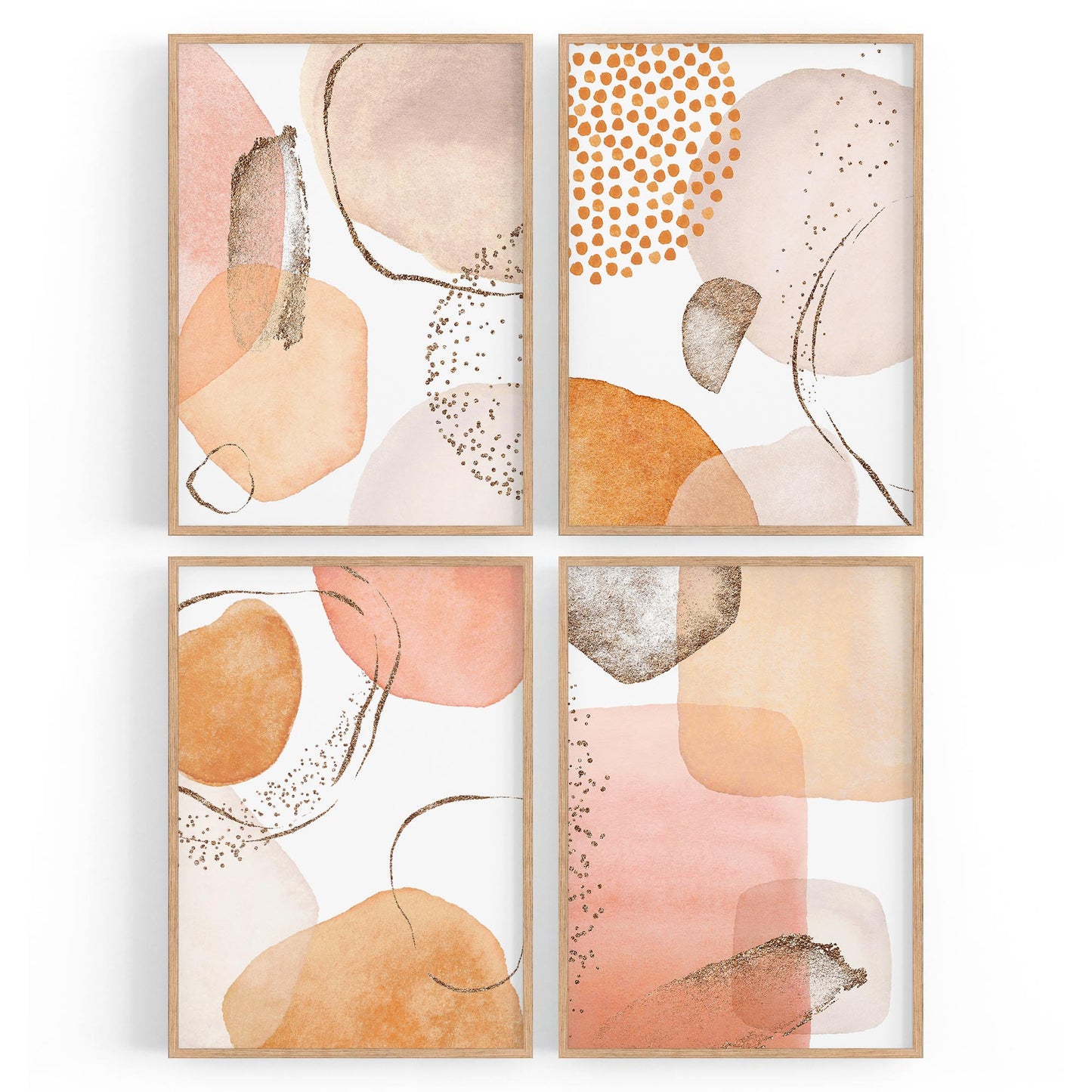 Set of 4 Abstract Peach and Nude Painting Wall Art - The Affordable Art Company