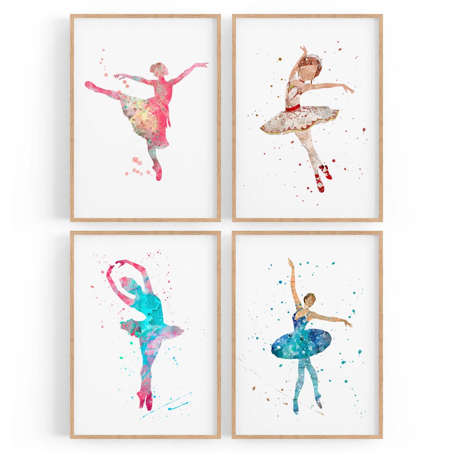Set of 4 Cute Dancing Ballerina Nursery Paintings Wall Art - The Affordable Art Company