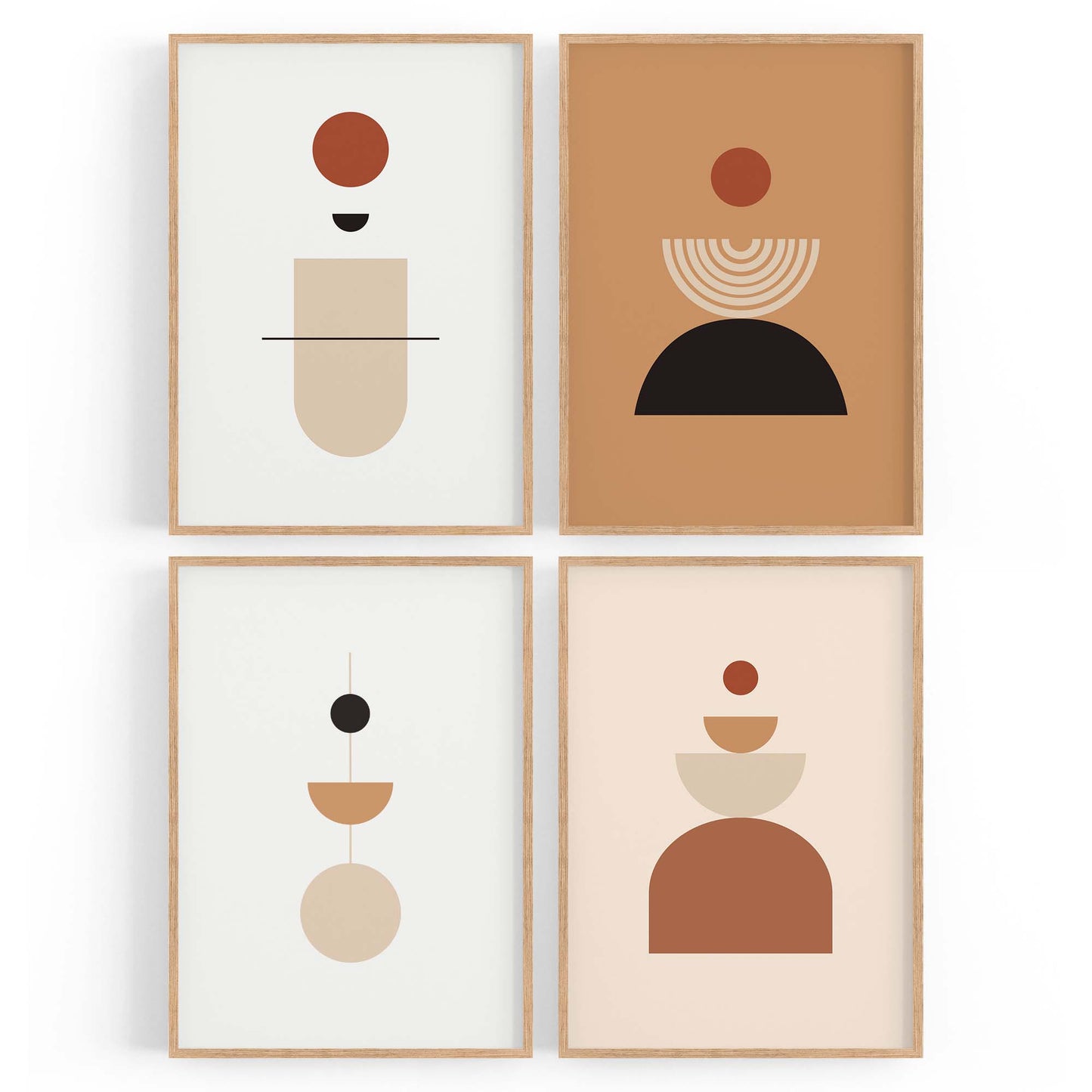 Set of 4 Minimal Peach Abstract Shape Design Wall Art - The Affordable Art Company