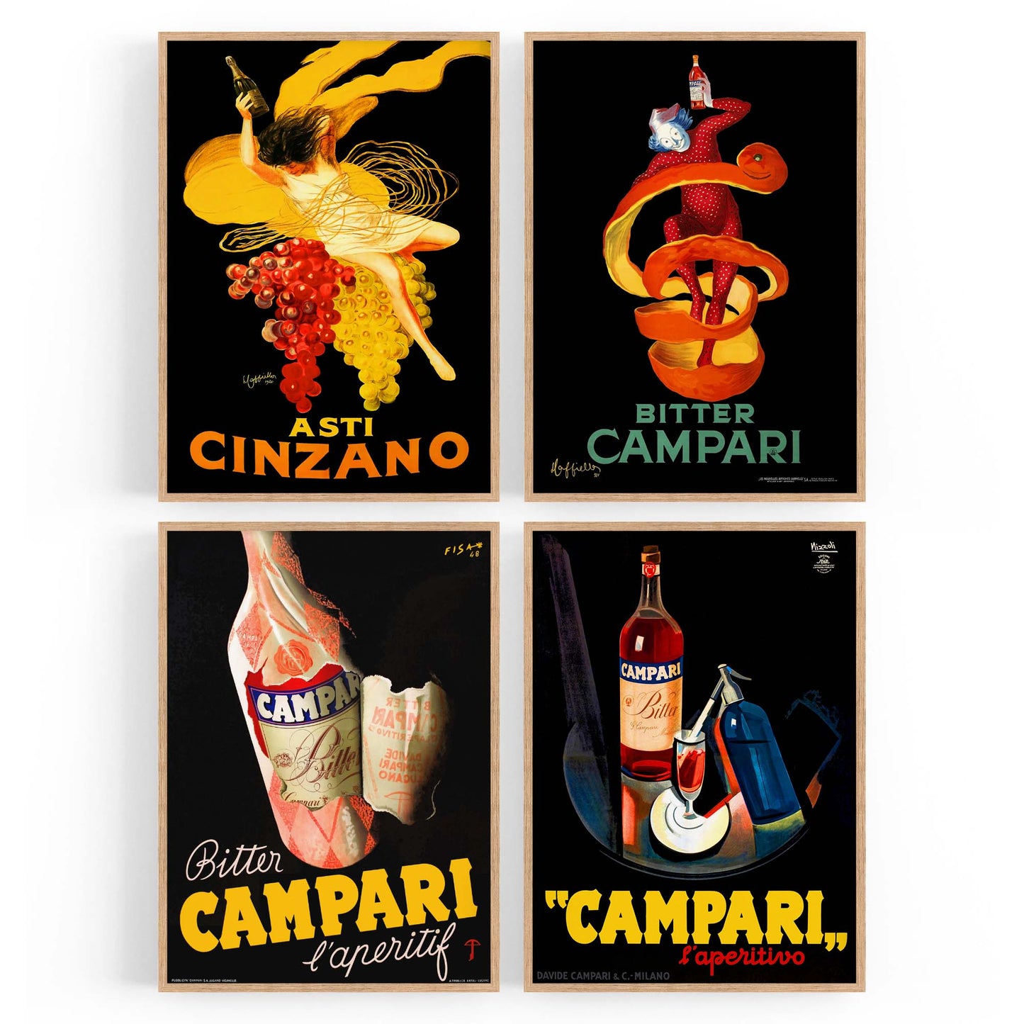 Set of 4 Vintage Italian Wine Cafe Advertisements Wall Art - The Affordable Art Company