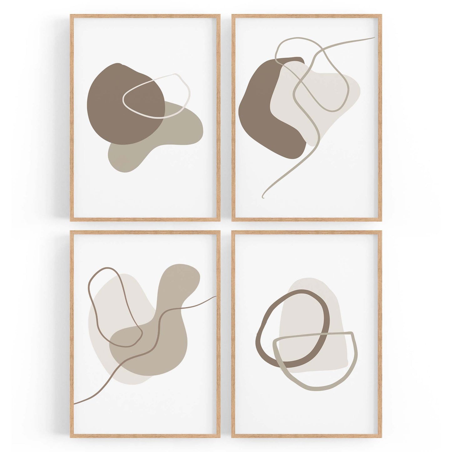 Set of 4 Minimal Abstract Grey Shapes and Lines Wall Art - The Affordable Art Company