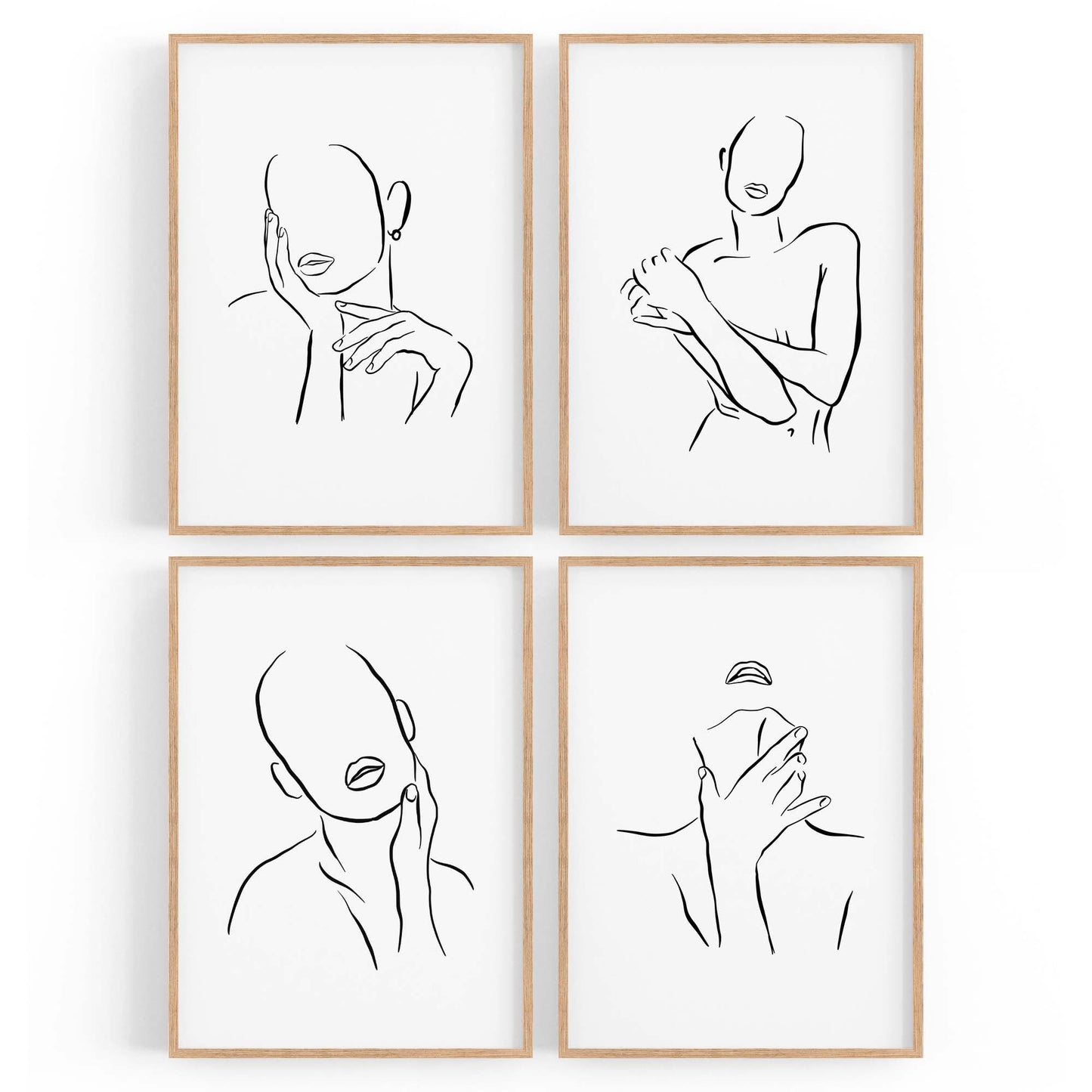 Set of 4 Nude Female Body Shape Line Bedroom Minimal Wall Art - The Affordable Art Company