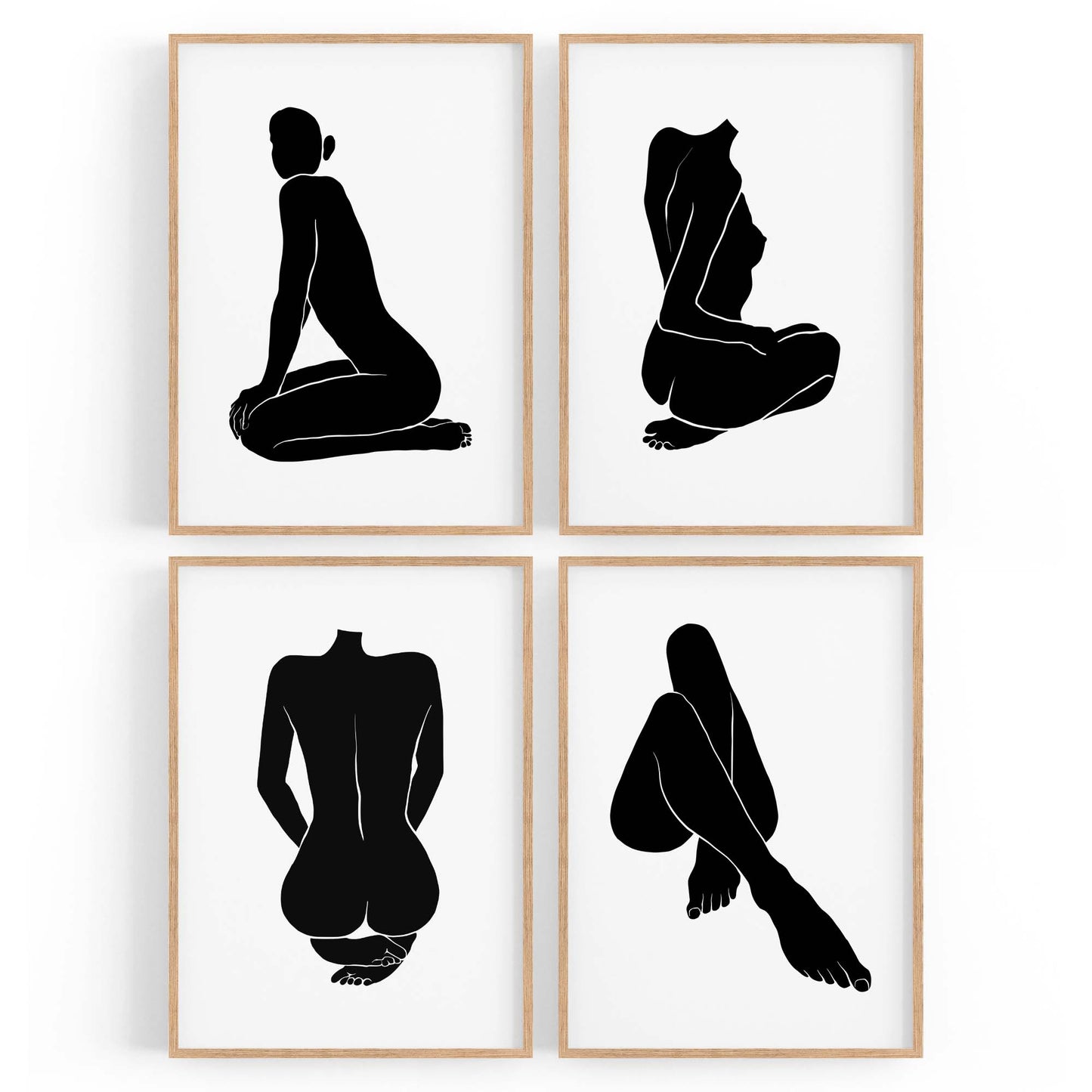 Set of 4 Nude Female Shape Silhouette Bedroom Minimal Wall Art - The Affordable Art Company