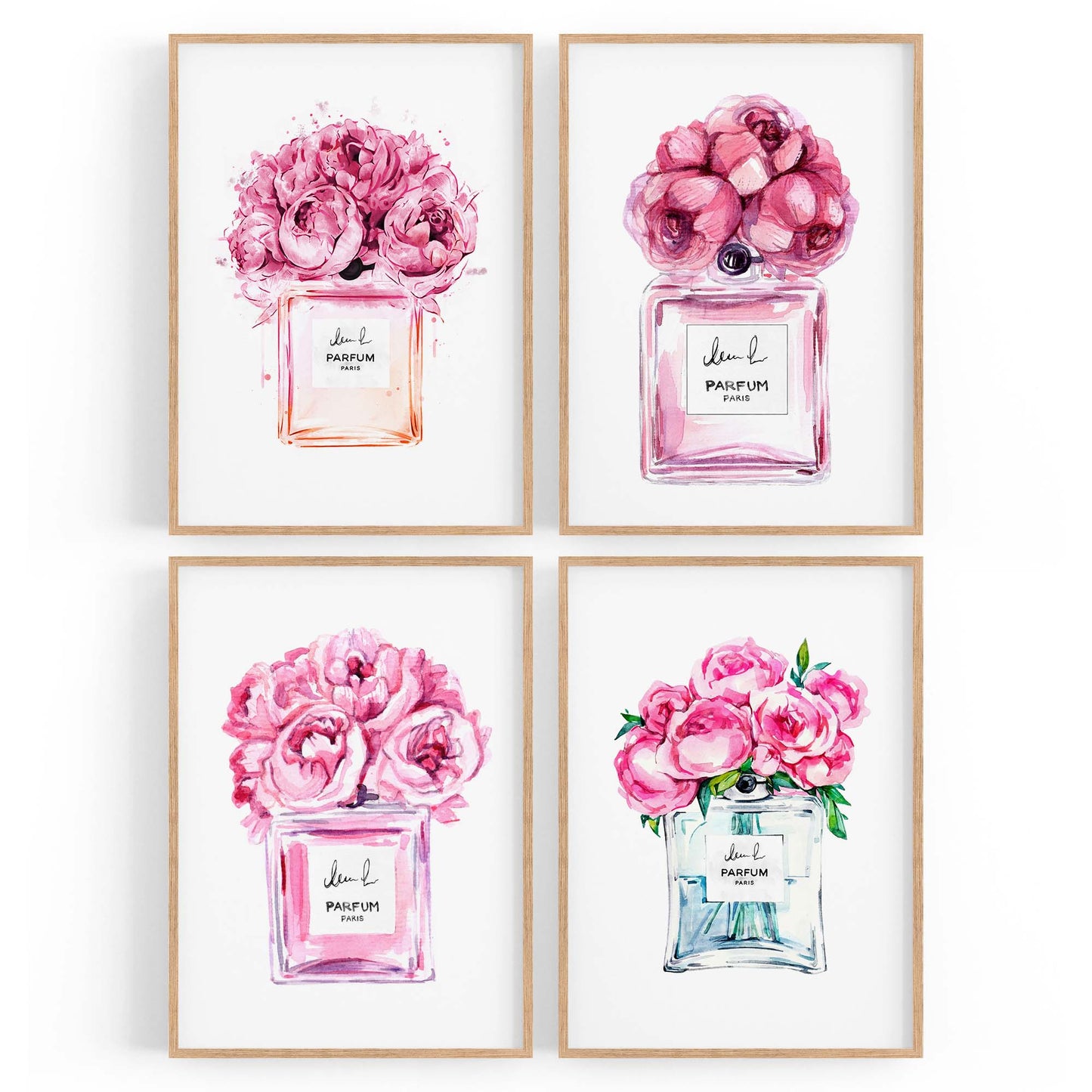 Set of 4 Perfume Bottle Painting Fashion Inspired Bedroom Wall Art - The Affordable Art Company