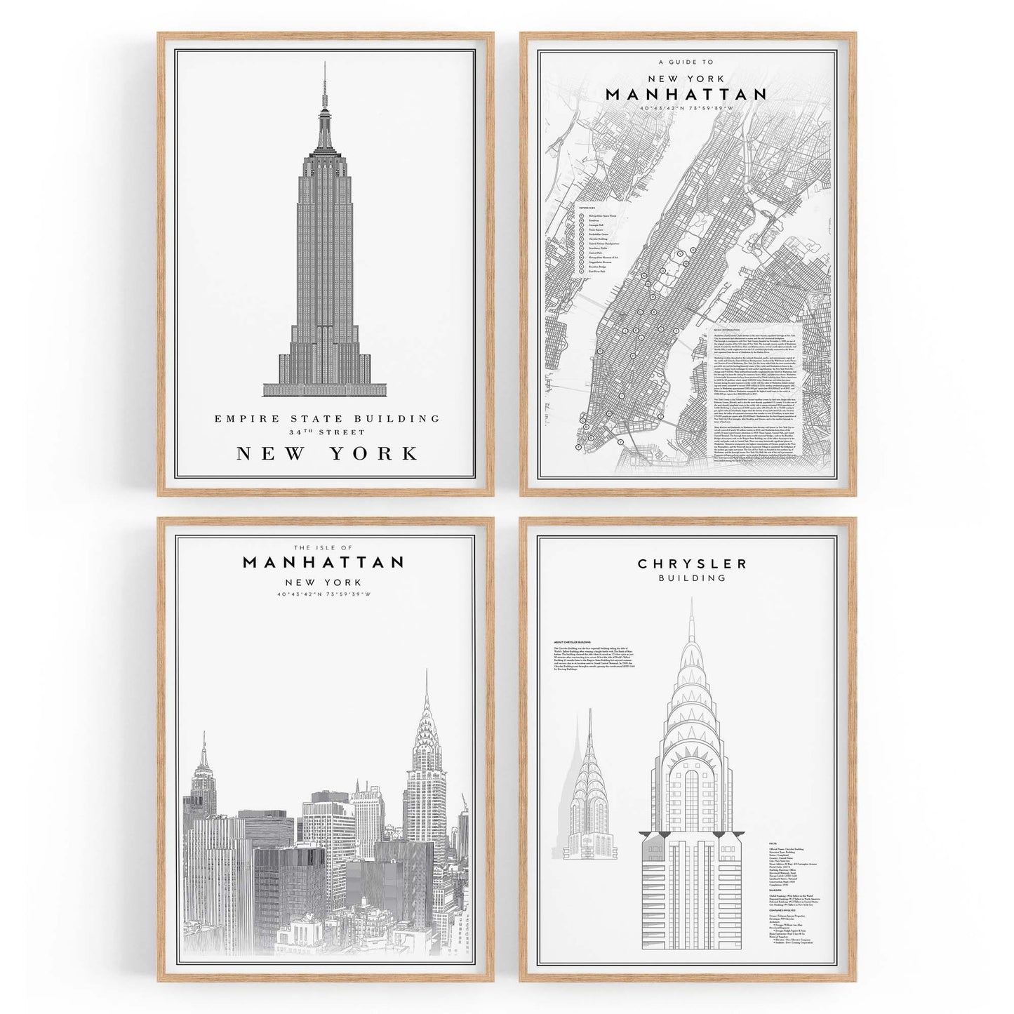 Set of 4 New York City Line Drawings Wall Art - The Affordable Art Company