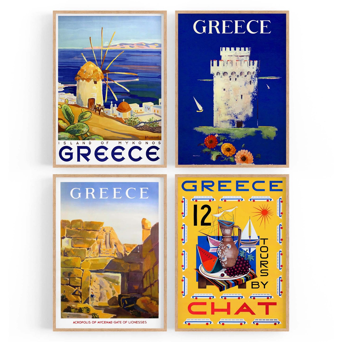 Set of 4 Vintage Greek Travel Advertisements Wall Art - The Affordable Art Company
