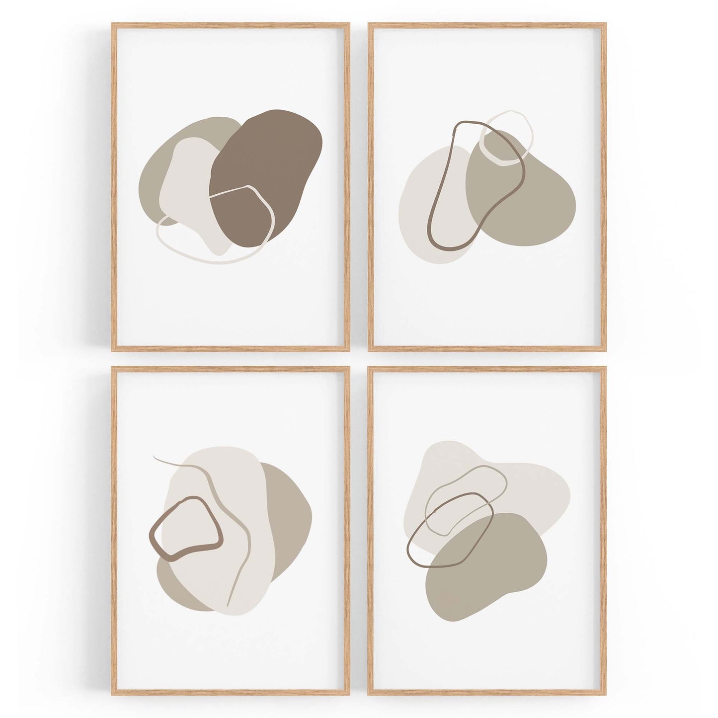 Set of 4 Abstract Grey Minimal Line and Shape Wall Art - The Affordable Art Company