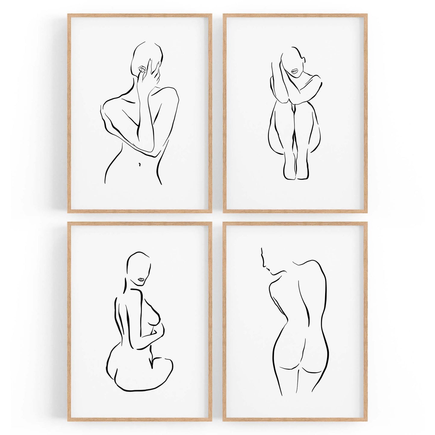 Set of 4 Nude Female Shape Bedroom Minimal Line Art - The Affordable Art Company