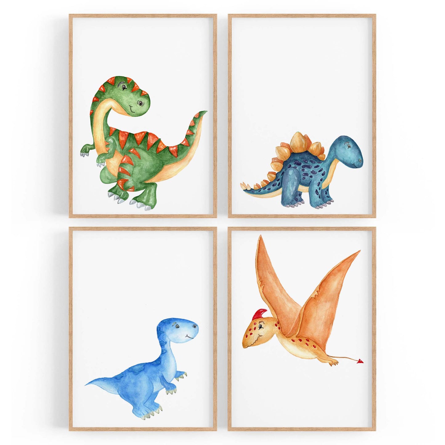 Set of 4 Cute Dinosaur Nursery Paintings Wall Art - The Affordable Art Company
