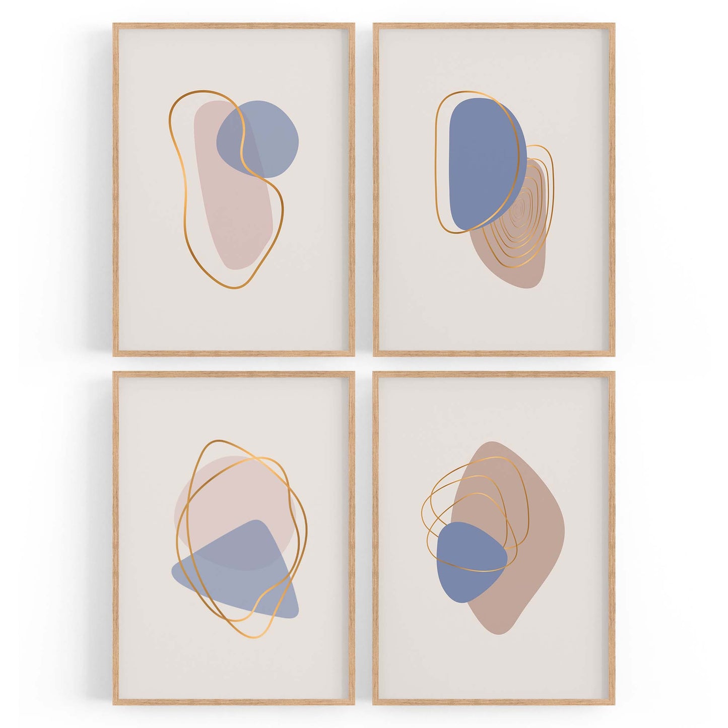 Set of 4 Abstract Neutral and Pastel Minimal Shape Wall Art - The Affordable Art Company