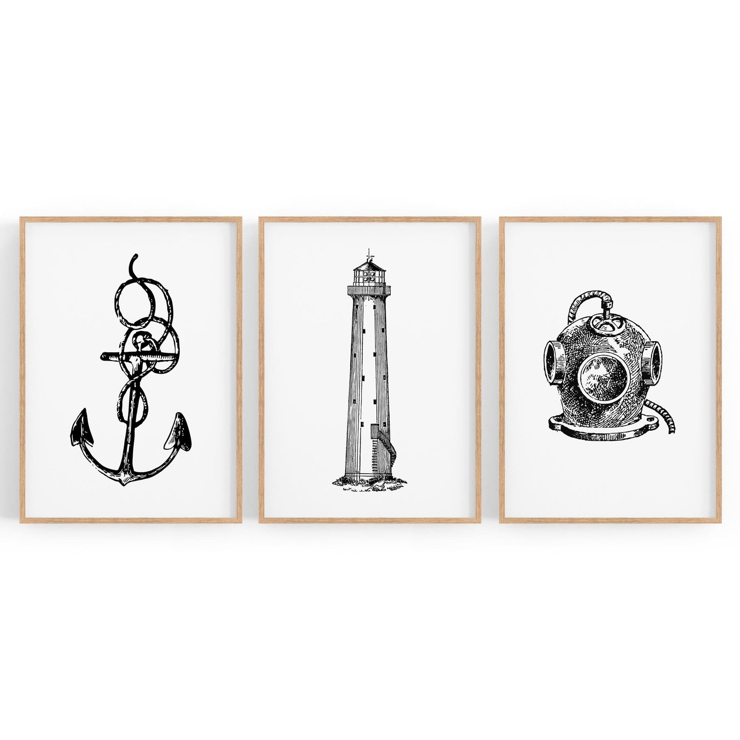 Set of Nautical Coast Drawings Coastal Wall Art #1 - The Affordable Art Company