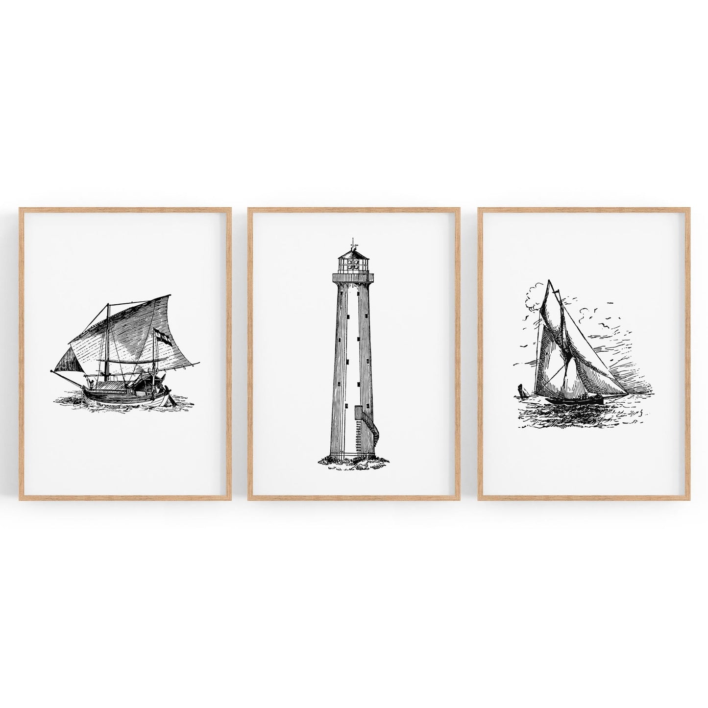 Set of Nautical Coast Drawings Coastal Wall Art #2 - The Affordable Art Company