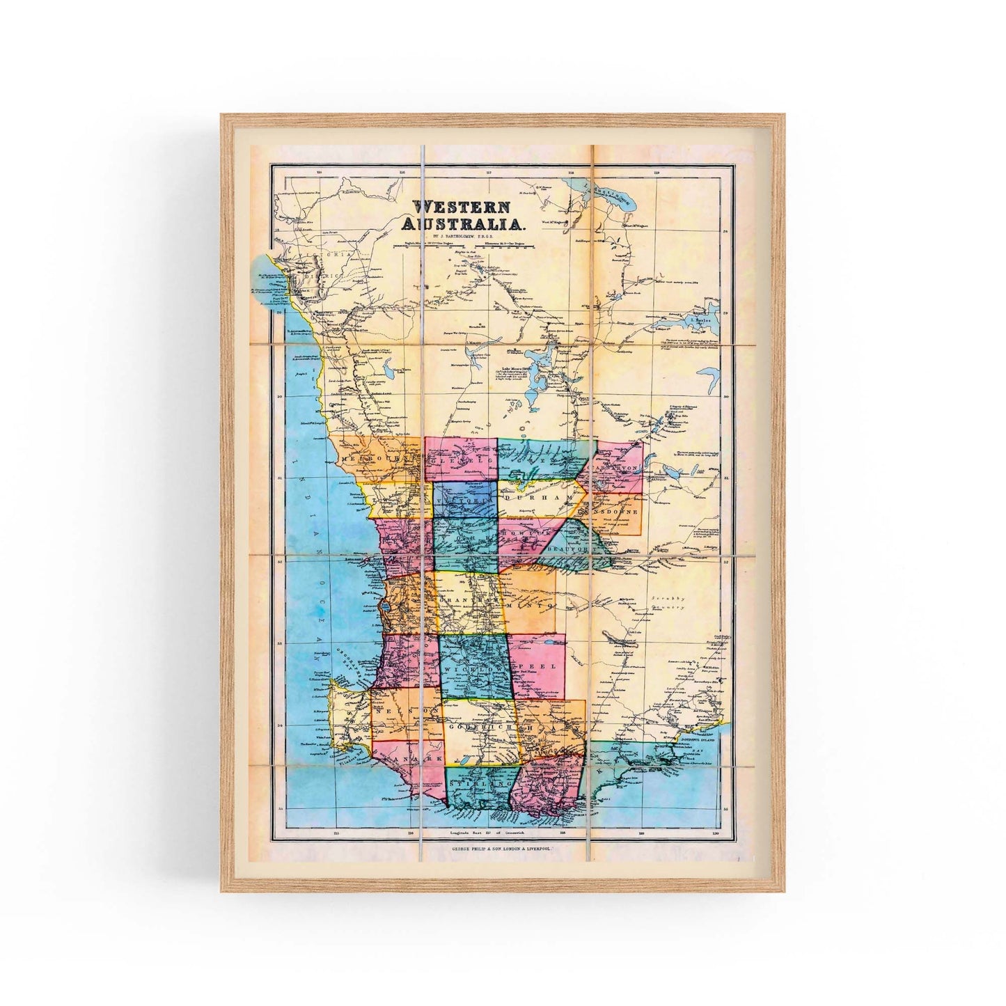 Western Australia Vintage Map Perth Wall Art - The Affordable Art Company