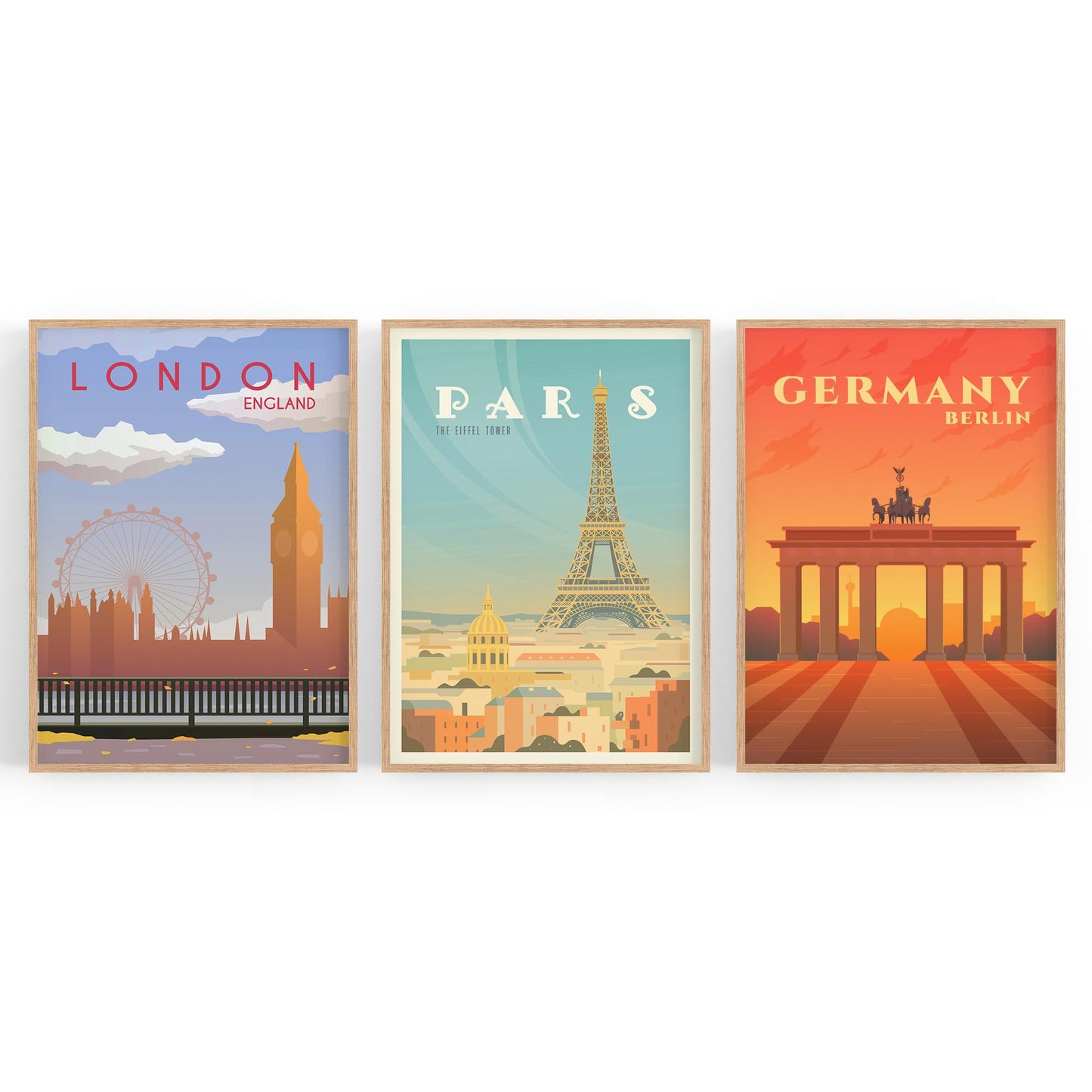 Set of Retro Travel Wall Art (European Travel) - The Affordable Art Company