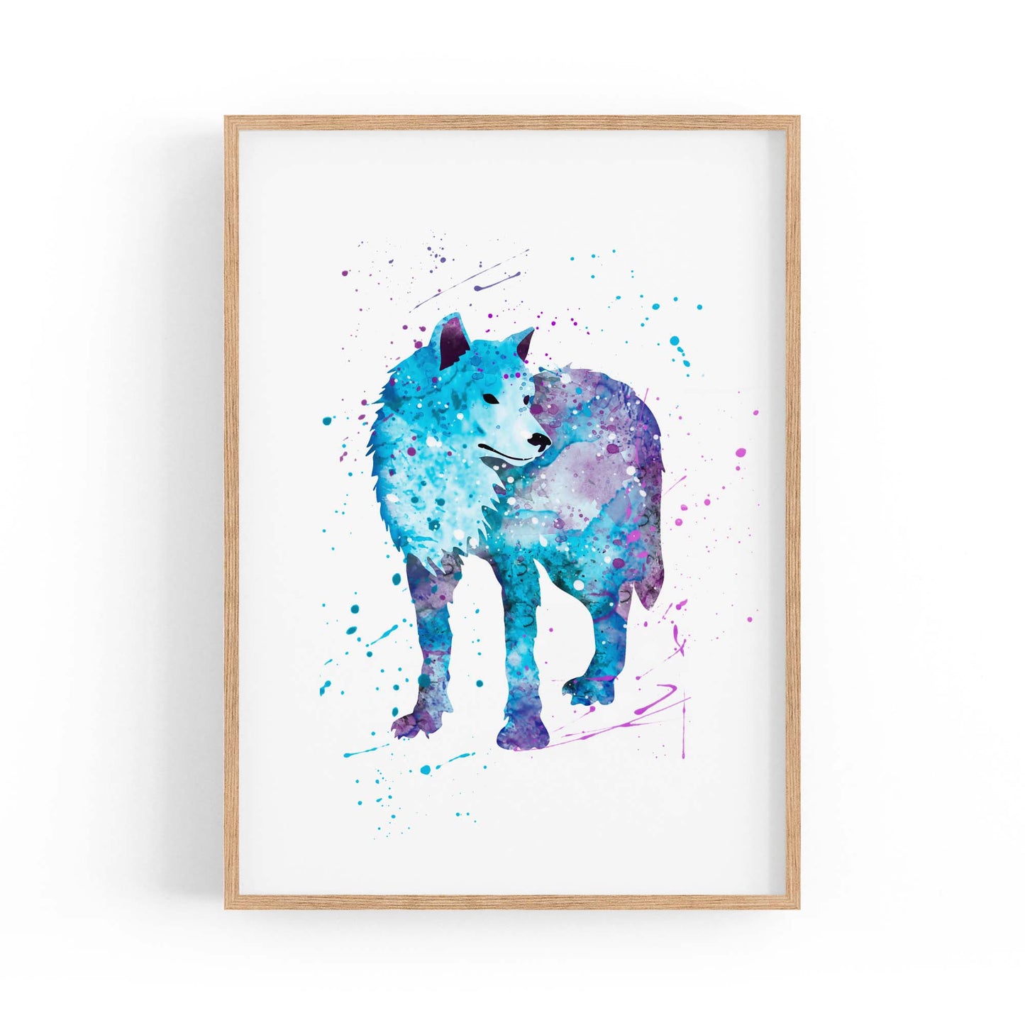 Blue Lone Wolf Cute Animal Painting Wall Art - The Affordable Art Company