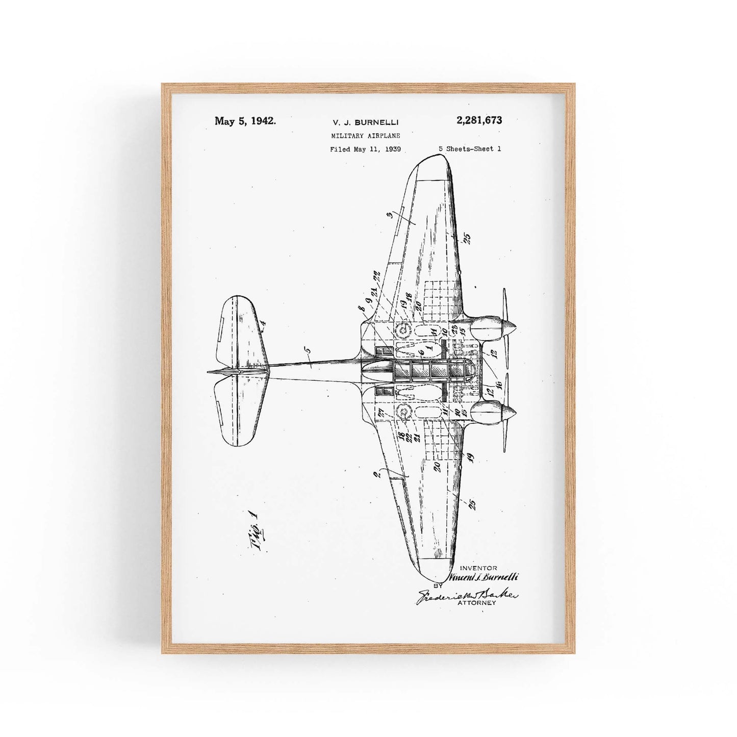 Airplane Patent Vintage Minimal Man Cave Wall Art #5 - The Affordable Art Company