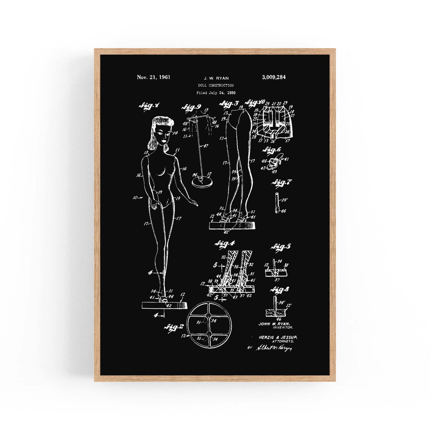 Vintage Barbie Doll Toy Patent Old Style Wall Art #1 - The Affordable Art Company